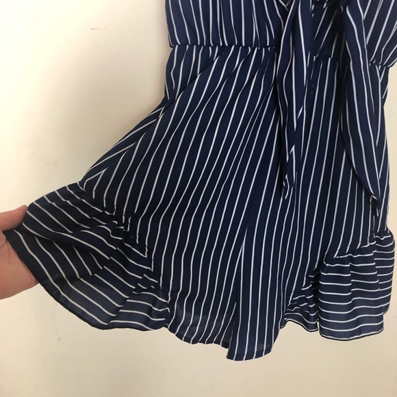 REVOLVE Rise of Dawn Stripped Blue Ruffle Romper - Picture 3 of 14